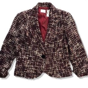 Emma James (by Liz Claiborne) Jacket — Burgundy, Gray, Black, and White Plaid
